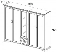 Пятистворчатый шкаф для одежды с зеркалом Тиффани 5DG2S Z крем вудлайн Пятистворчатый шкаф для одежды с зеркалом Тиффани 5DG2S Z крем вудлайн